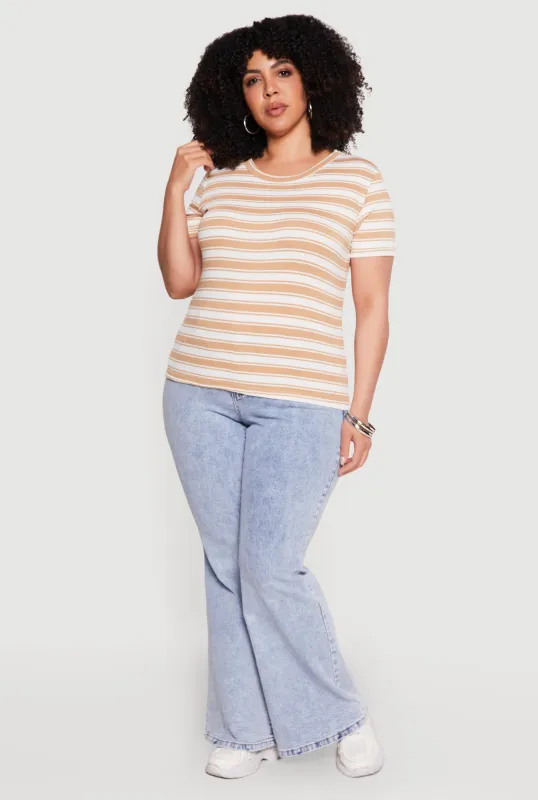 Plus Size Striped Short Sleeve Tee made by Rainbow