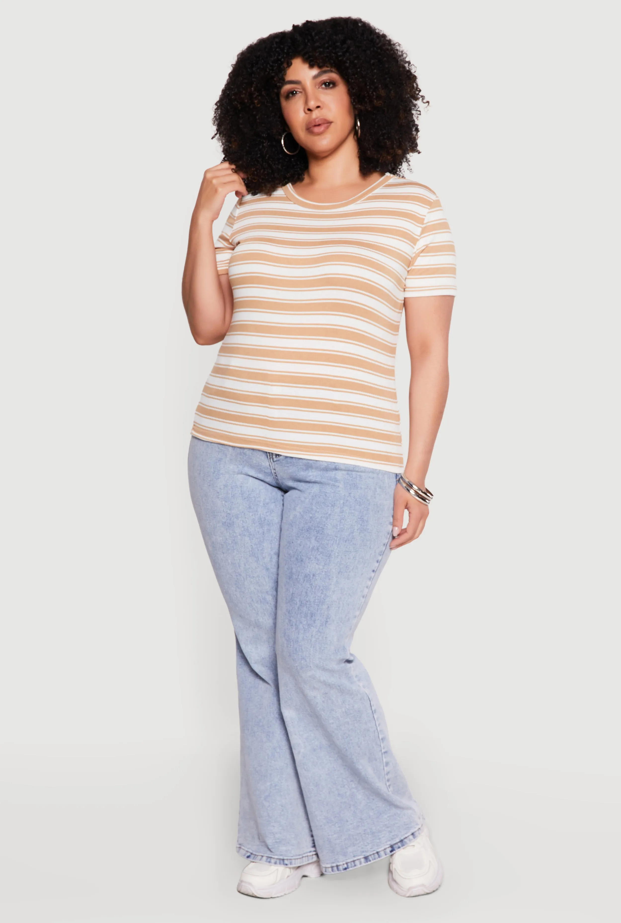 Plus Size Striped Short Sleeve Tee sold by Rainbow