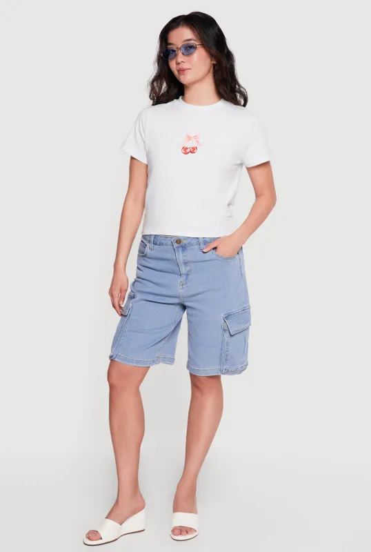 Denim Cargo Pocket Bermuda Shorts made by Haute Monde