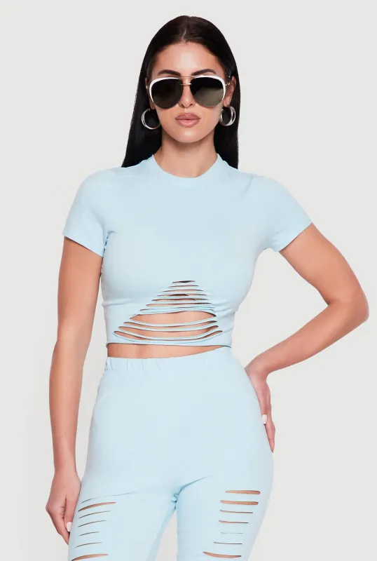 Laser Cut Short Sleeve Crop Top made by Rainbow