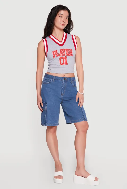 Denim Cargo Pocket Bermuda Shorts made by Haute Monde