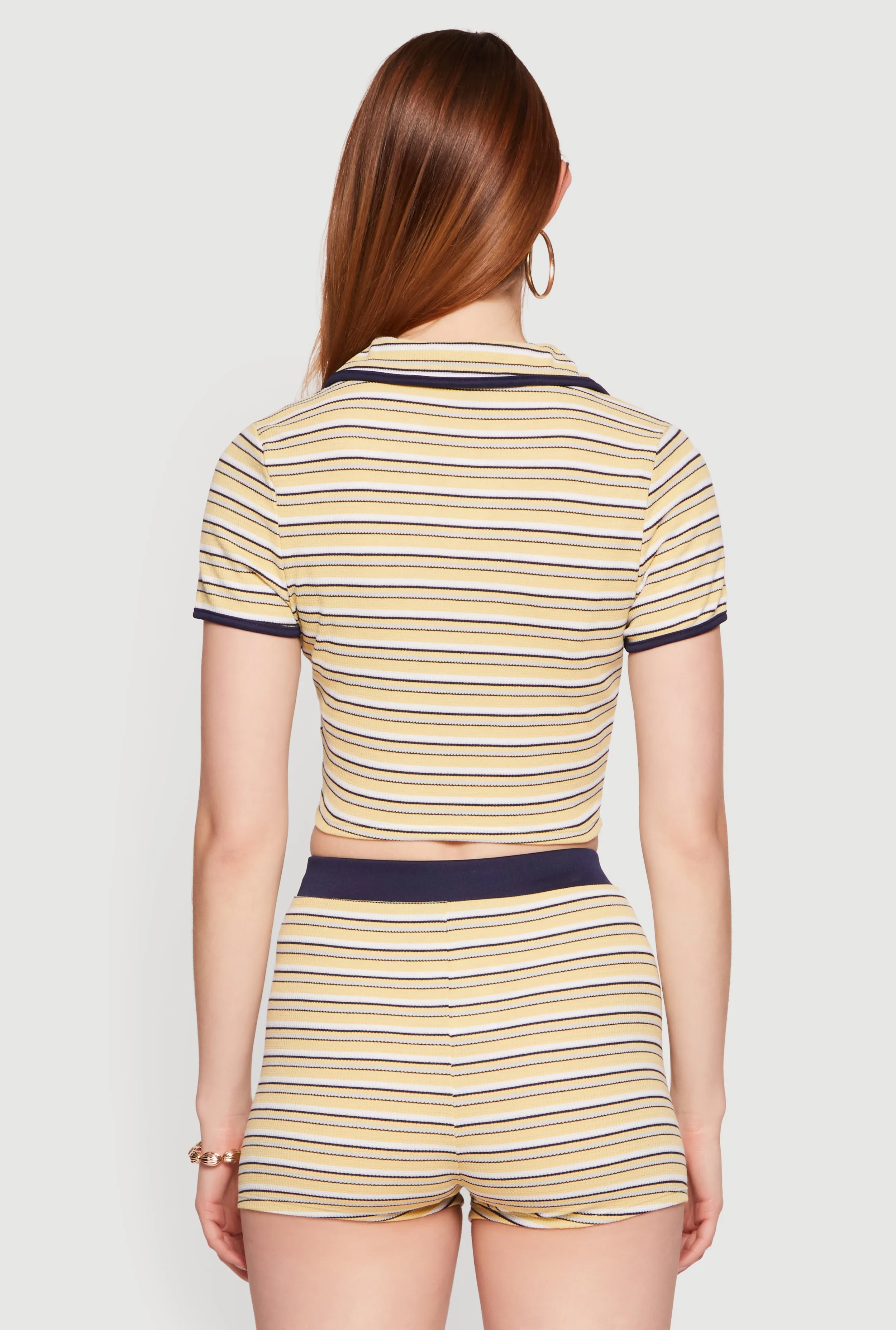 Striped Ribbed Knit Cropped Polo Top sold by Rainbow product image thumbnail 5