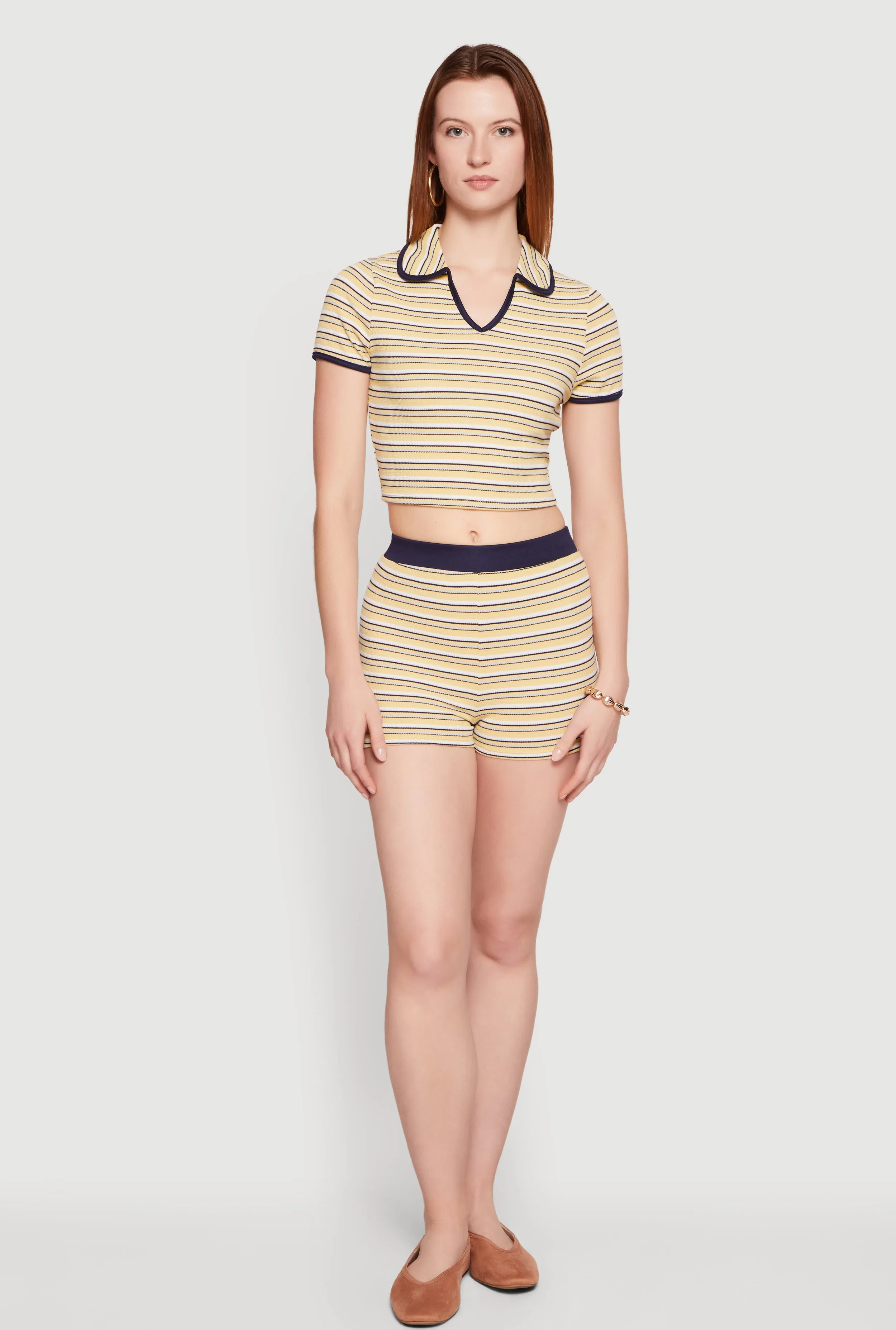 Striped Ribbed Knit Cropped Polo Top sold by Rainbow product image thumbnail 2
