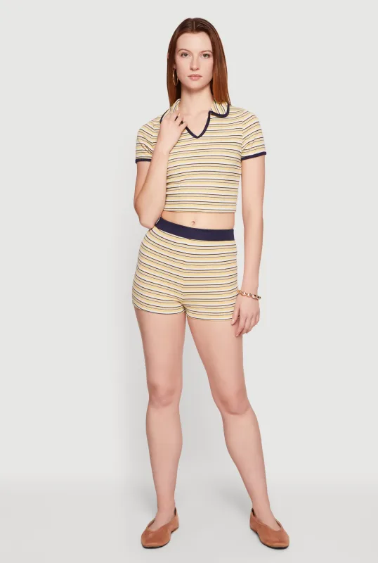 Contrast Waistband Striped Knit Shorts made by Rainbow