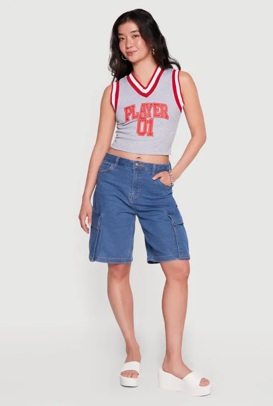 Player 01 Patch Graphic V Neck Crop Top made by Rainbow