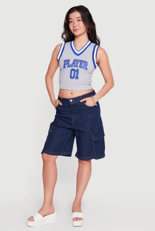 Player 01 Patch Graphic V Neck Crop Top made by Rainbow