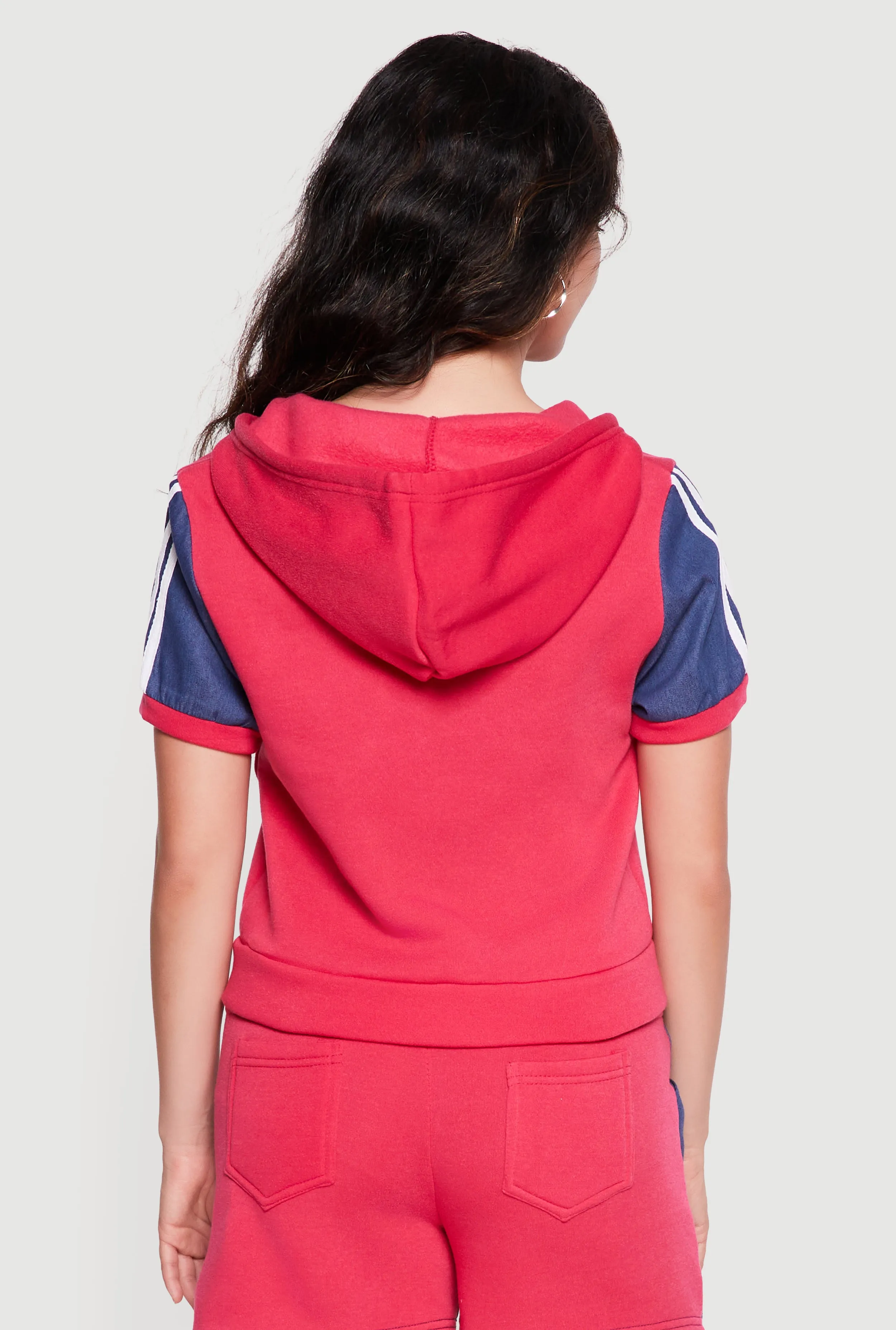 Chambray Sleeve Detail Zip Front Hooded Sweatshirt sold by Rainbow product image thumbnail 5