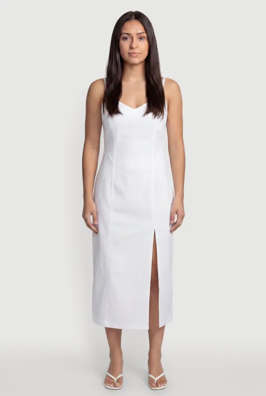 Sleeveless Zip Back Denim Dress with Side Slit made by Haute Monde