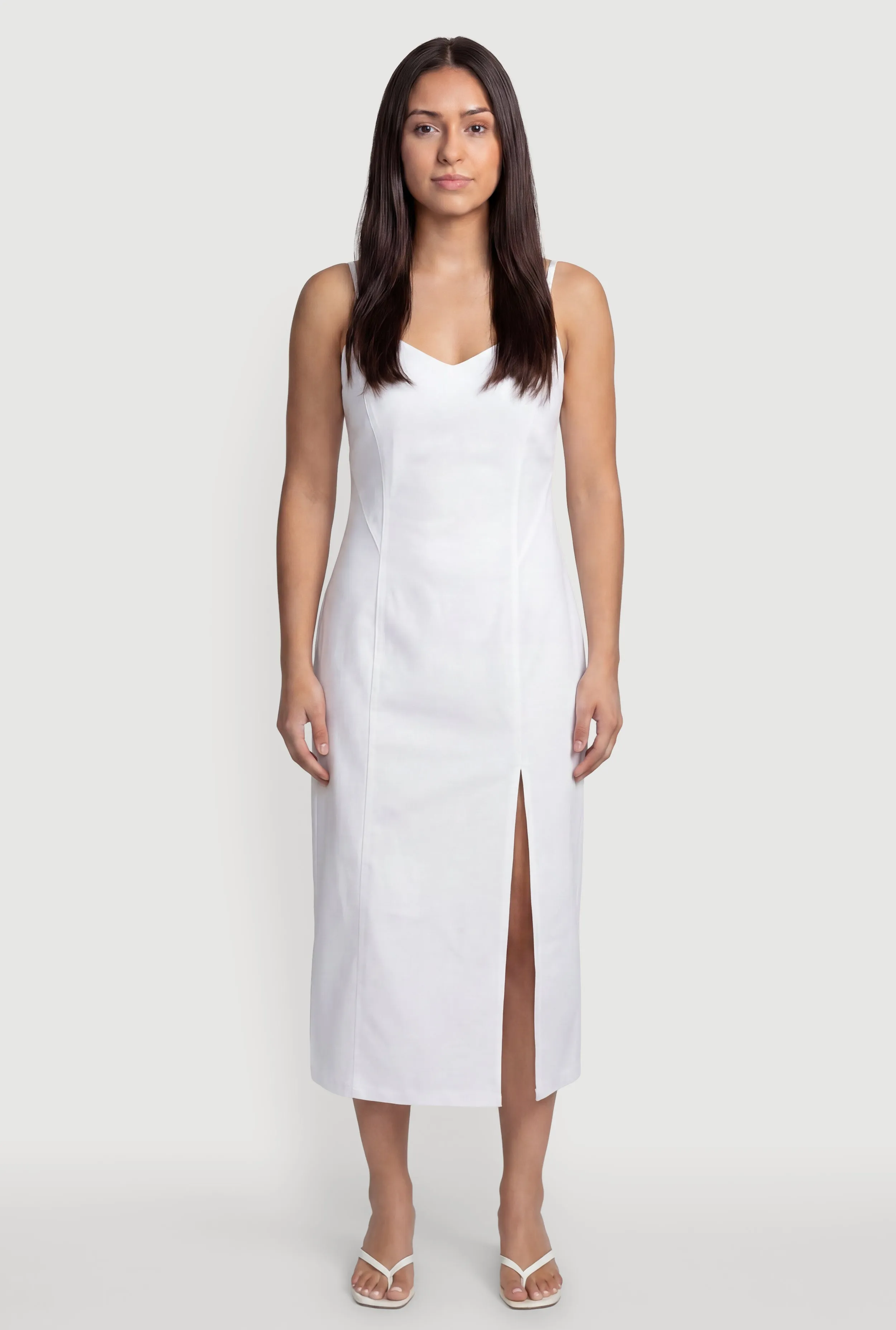 Sleeveless Zip Back Denim Dress with Side Slit sold by Rainbow