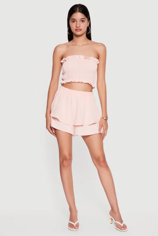 Crepe Knit Ruffle Tiered Shorts made by Rainbow