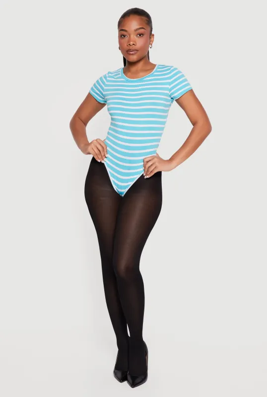 Striped Short Sleeve Crew Neck Bodysuit made by Daisy