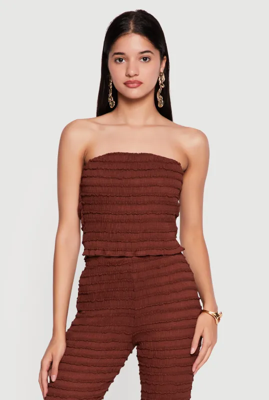 Ribbed Knit Lettuce Edge Trim Crop Tube Top made by Rainbow