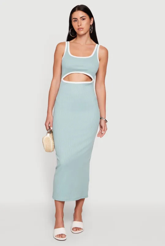 Contrast Trim Keyhole Detail Midi Dress made by Rainbow