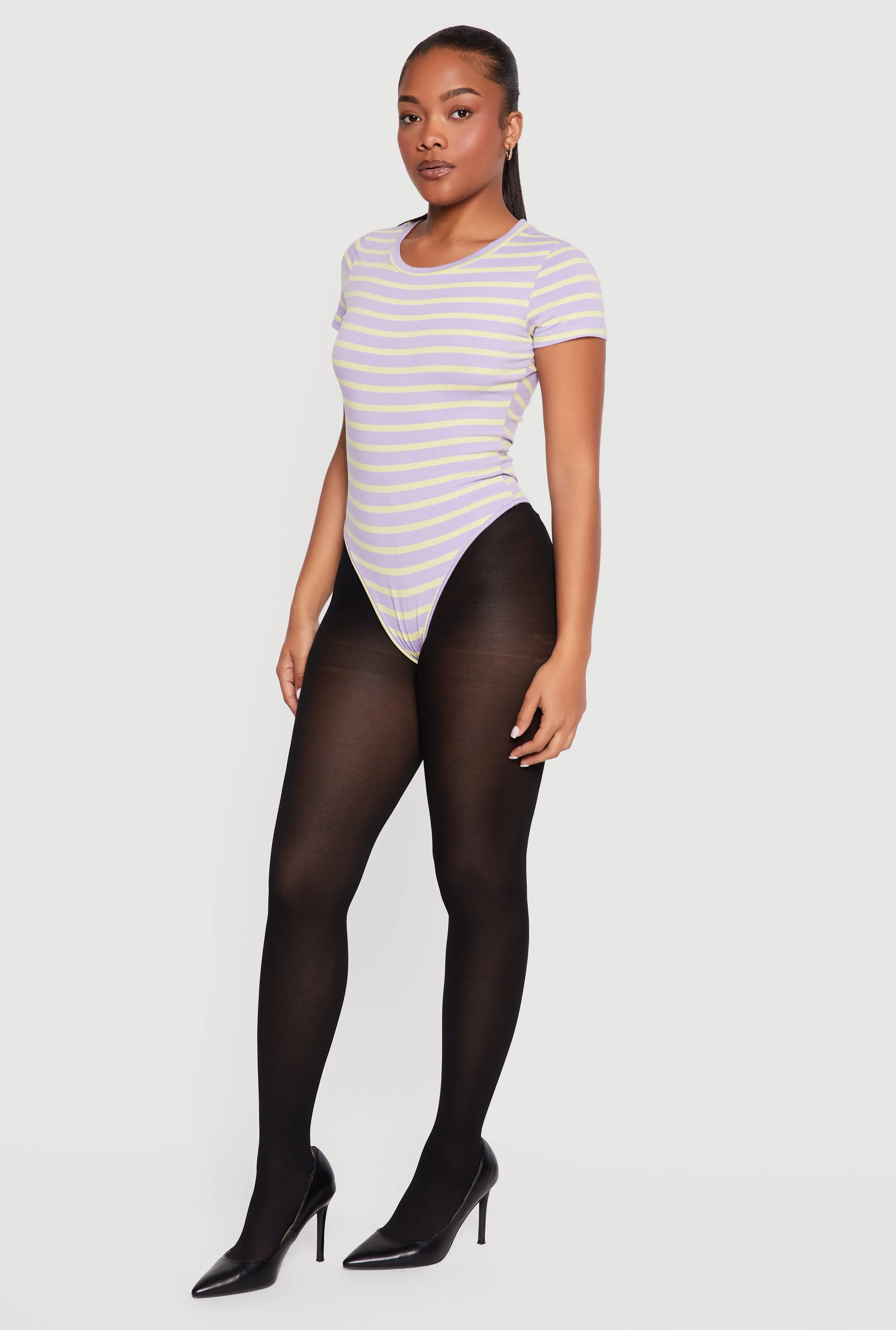 Striped Short Sleeve Crew Neck Bodysuit sold by Rainbow product image thumbnail 3