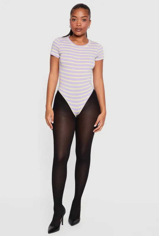 Striped Short Sleeve Crew Neck Bodysuit made by Daisy