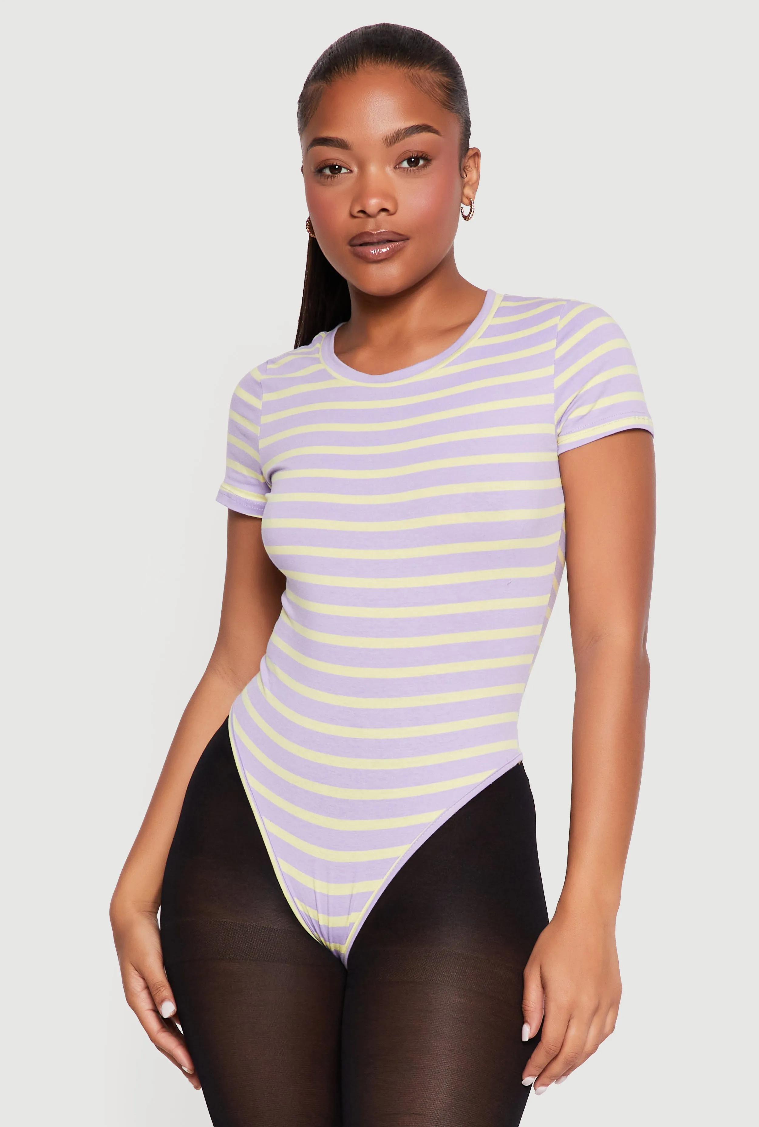 Striped Short Sleeve Crew Neck Bodysuit sold by Rainbow product image thumbnail 2