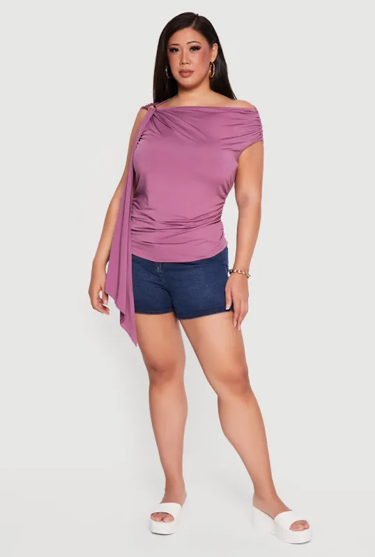 Plus Size Metallic Detail Side Ruched Blouse made by Rainbow