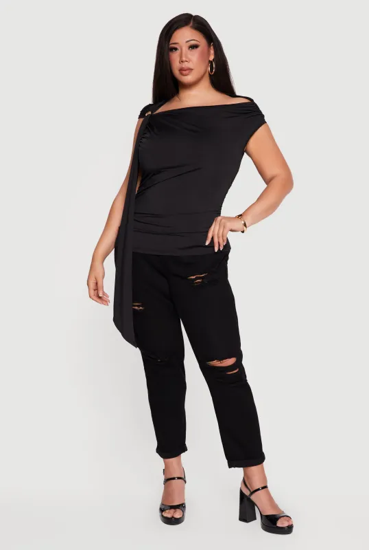 Plus Size Metallic Detail Side Ruched Blouse made by Rainbow