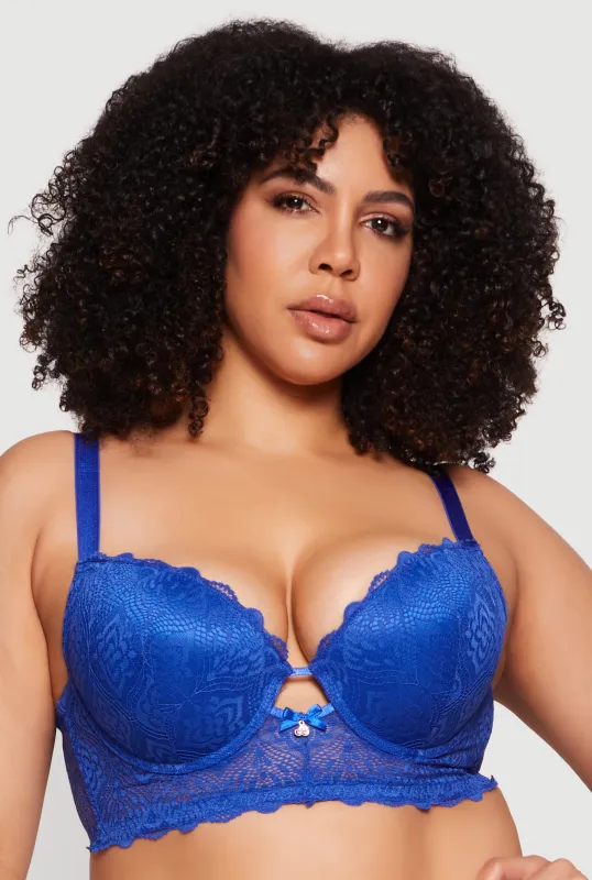 Plus Size Scalloped Floral Lace Caged Longline Bra made by Rainbow