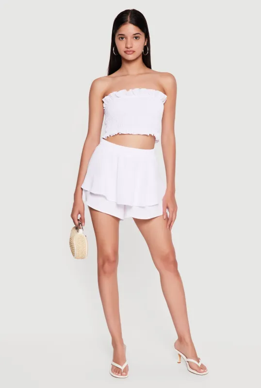 Crepe Knit Ruffle Tiered Shorts made by Rainbow