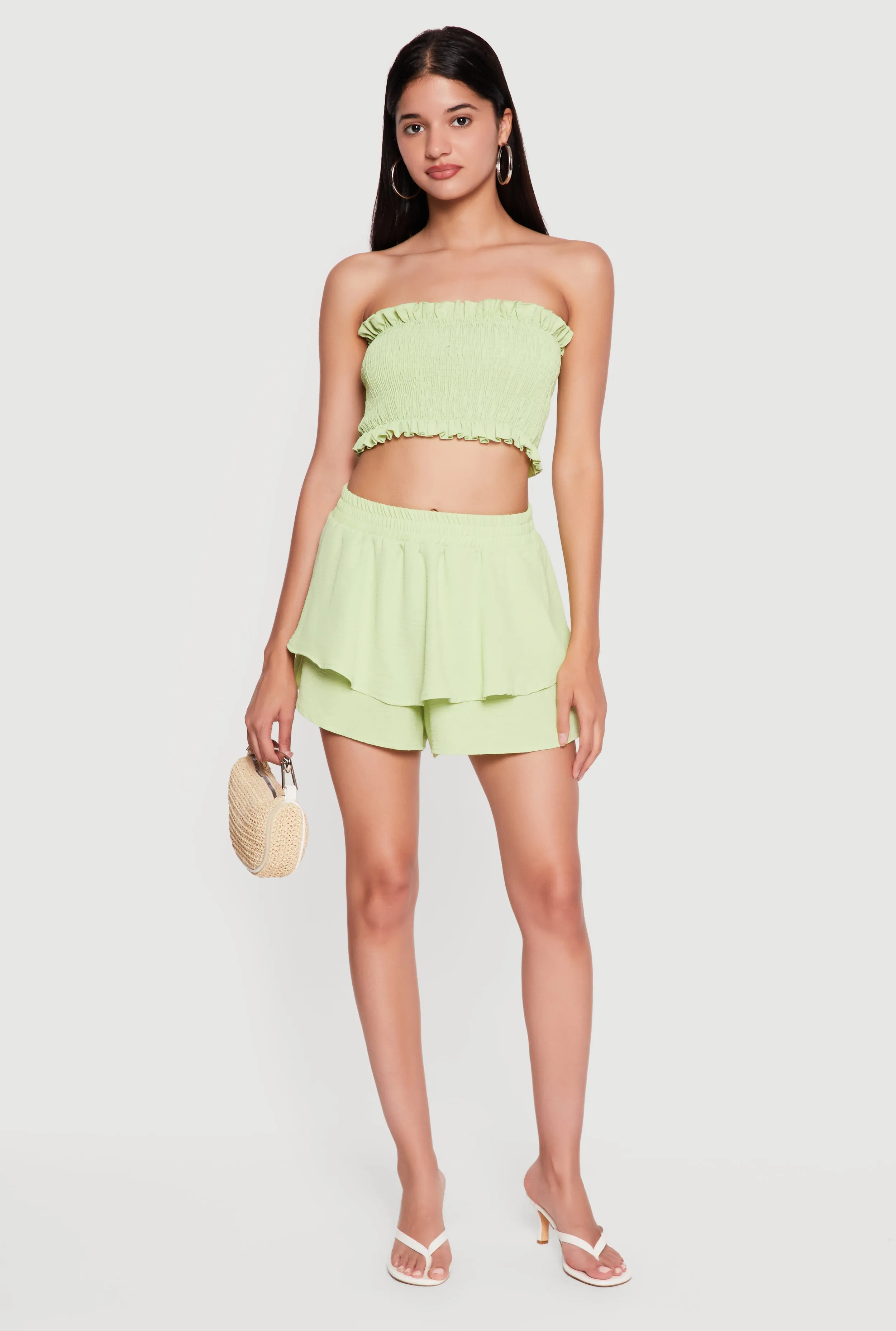 Crepe Knit Ruffle Tiered Shorts sold by Rainbow product image thumbnail 5