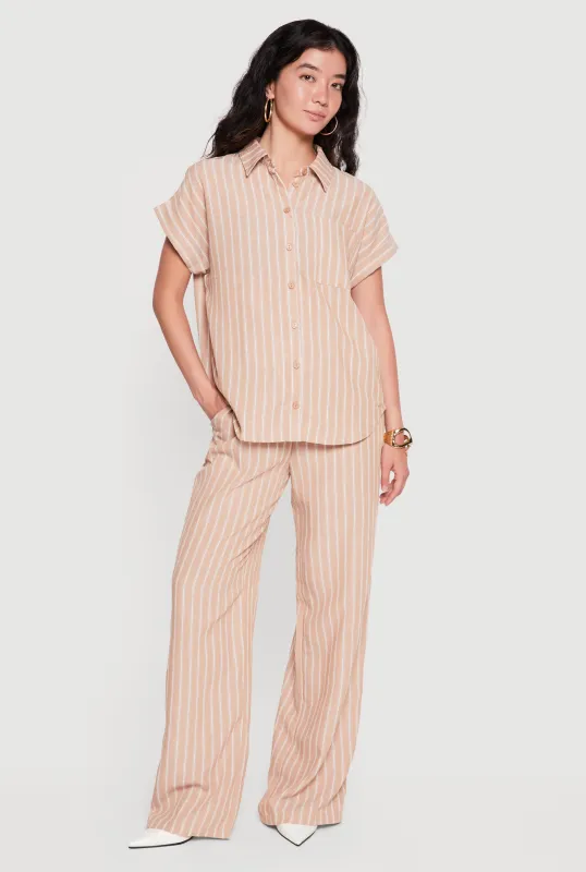 Pinstripe High Waisted Wide Leg Pants made by Rainbow