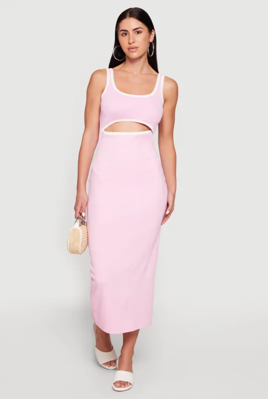 Contrast Trim Keyhole Detail Midi Dress made by Rainbow