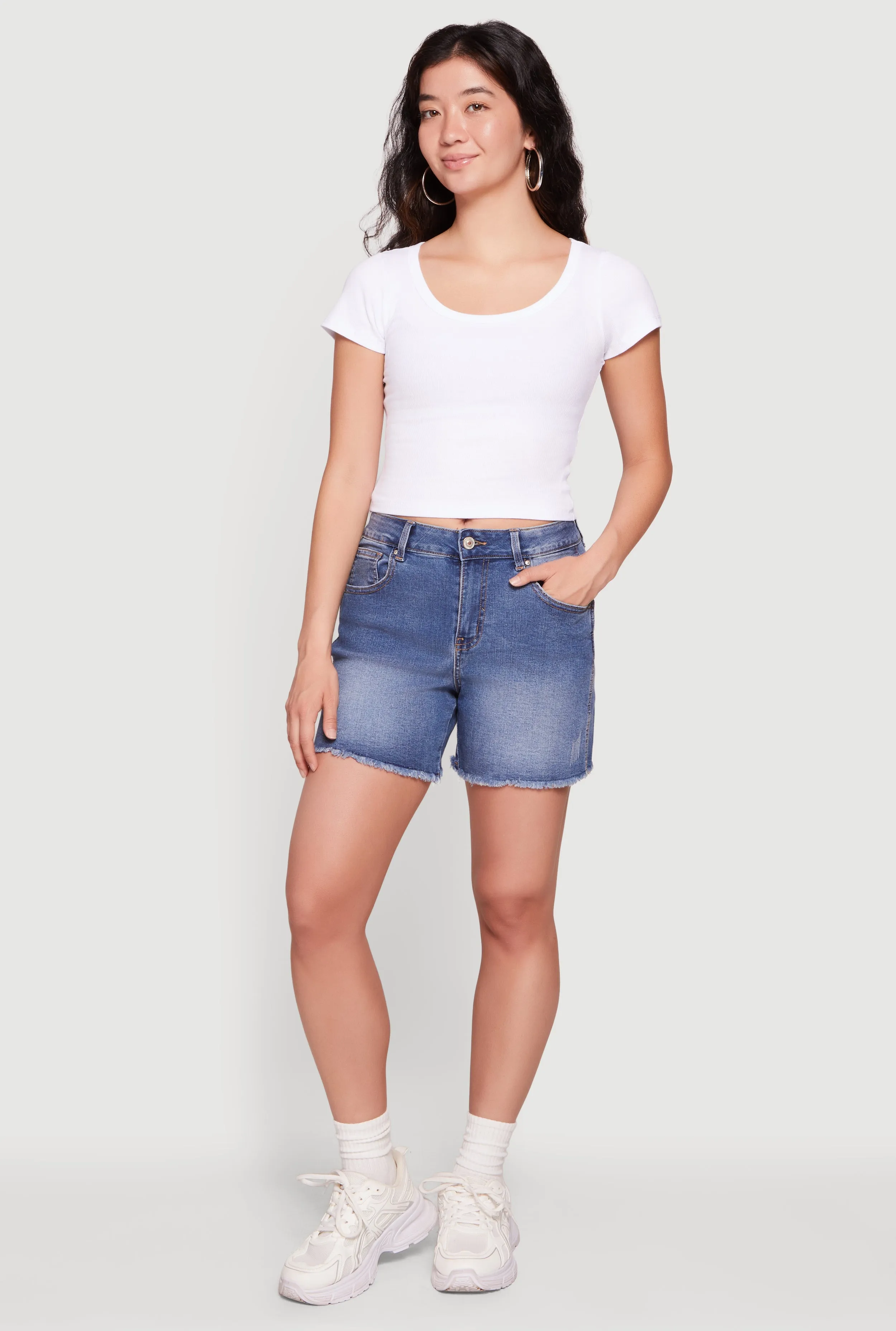 Frayed Hem Denim Shorts sold by Rainbow