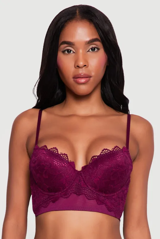 Lace Overlay Longline Plunge Bra made by Rainbow