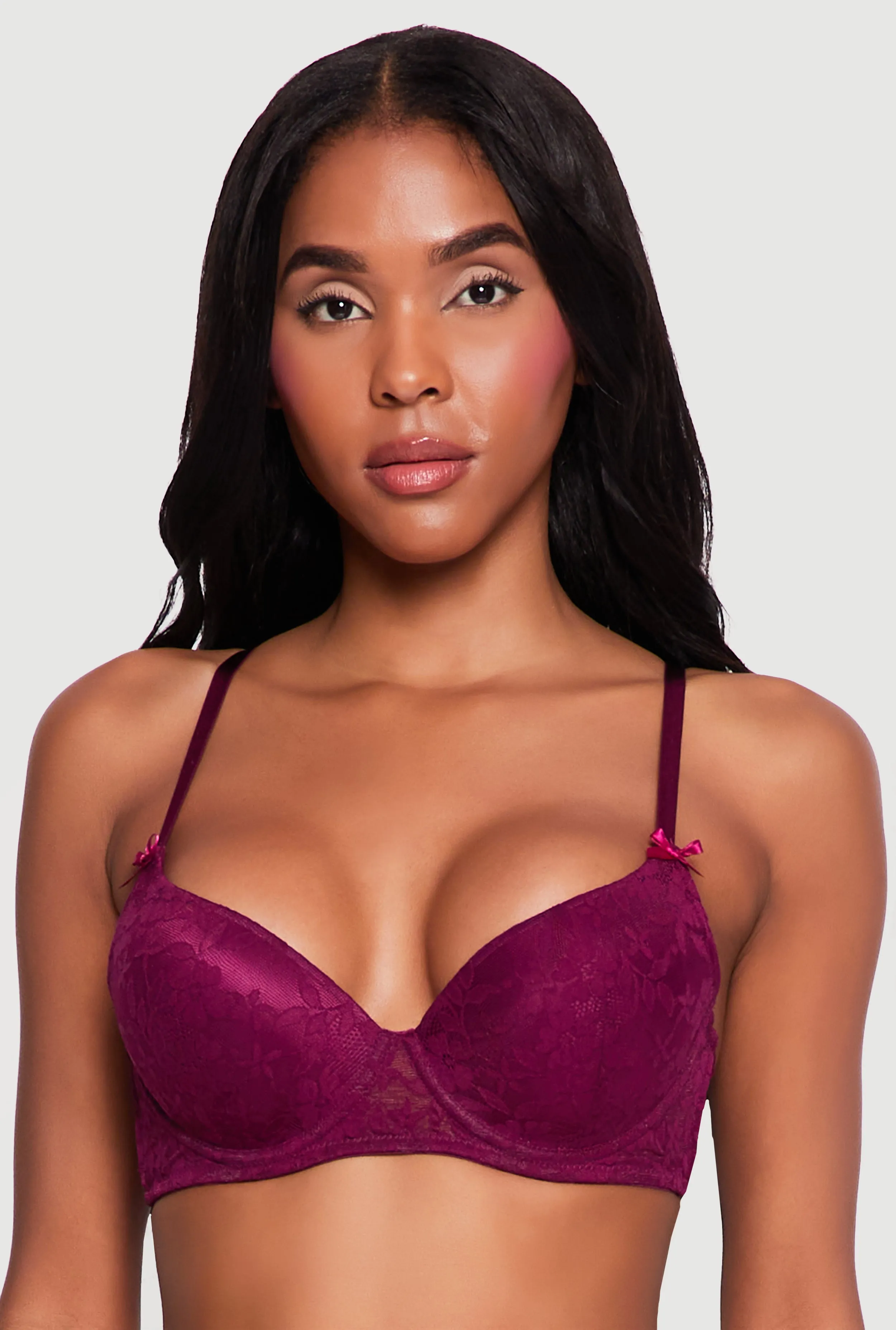 Bow Detail Floral Lace Plunge Bra sold by Rainbow