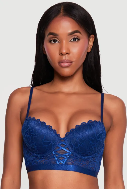 Lace Up Detail Scalloped Lace Plunge Bra made by Rainbow