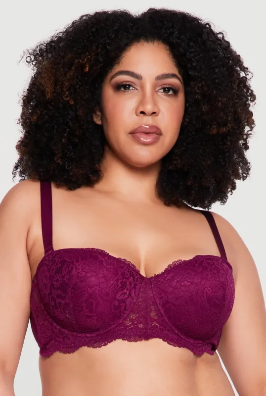 Plus Size Solid Lace Convertible Balconette Bra made by Rainbow