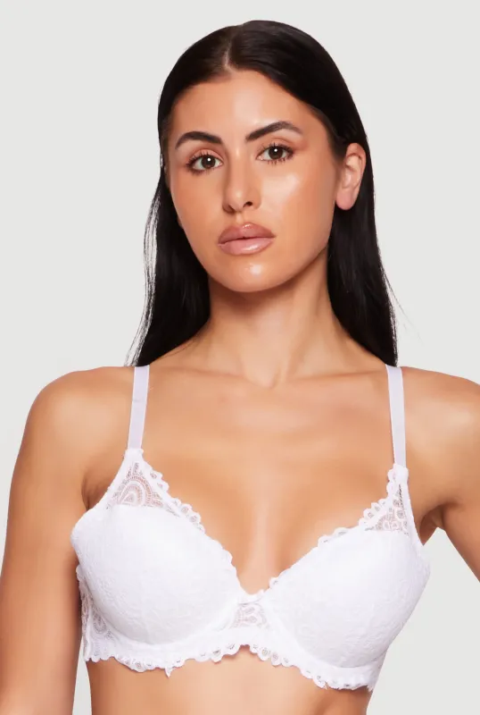 Scalloped Floral Lace Bow Detail Plunge Bra made by Rainbow