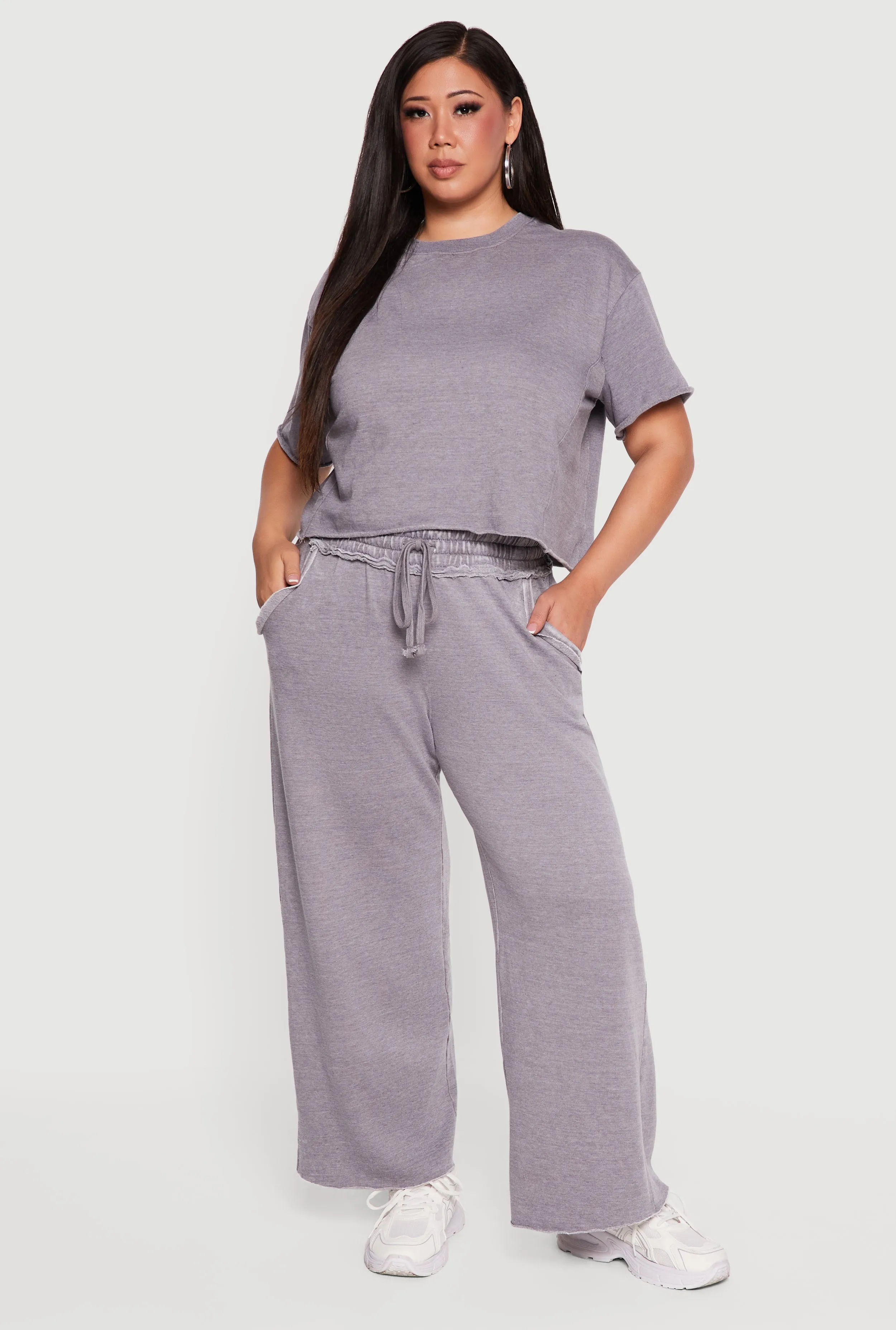 Plus Size Raw Hem High Waisted Wide Leg Sweatpants sold by Rainbow product image thumbnail 2