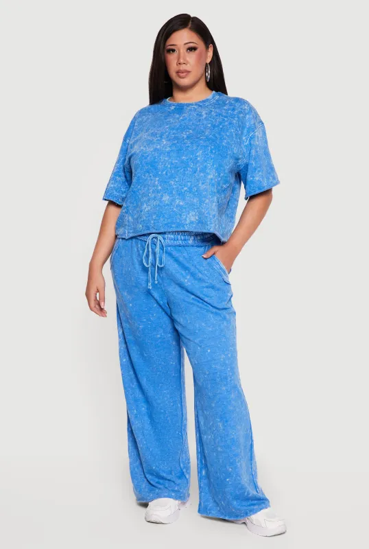 Plus Size Raw Hem High Waisted Wide Leg Sweatpants made by Rainbow