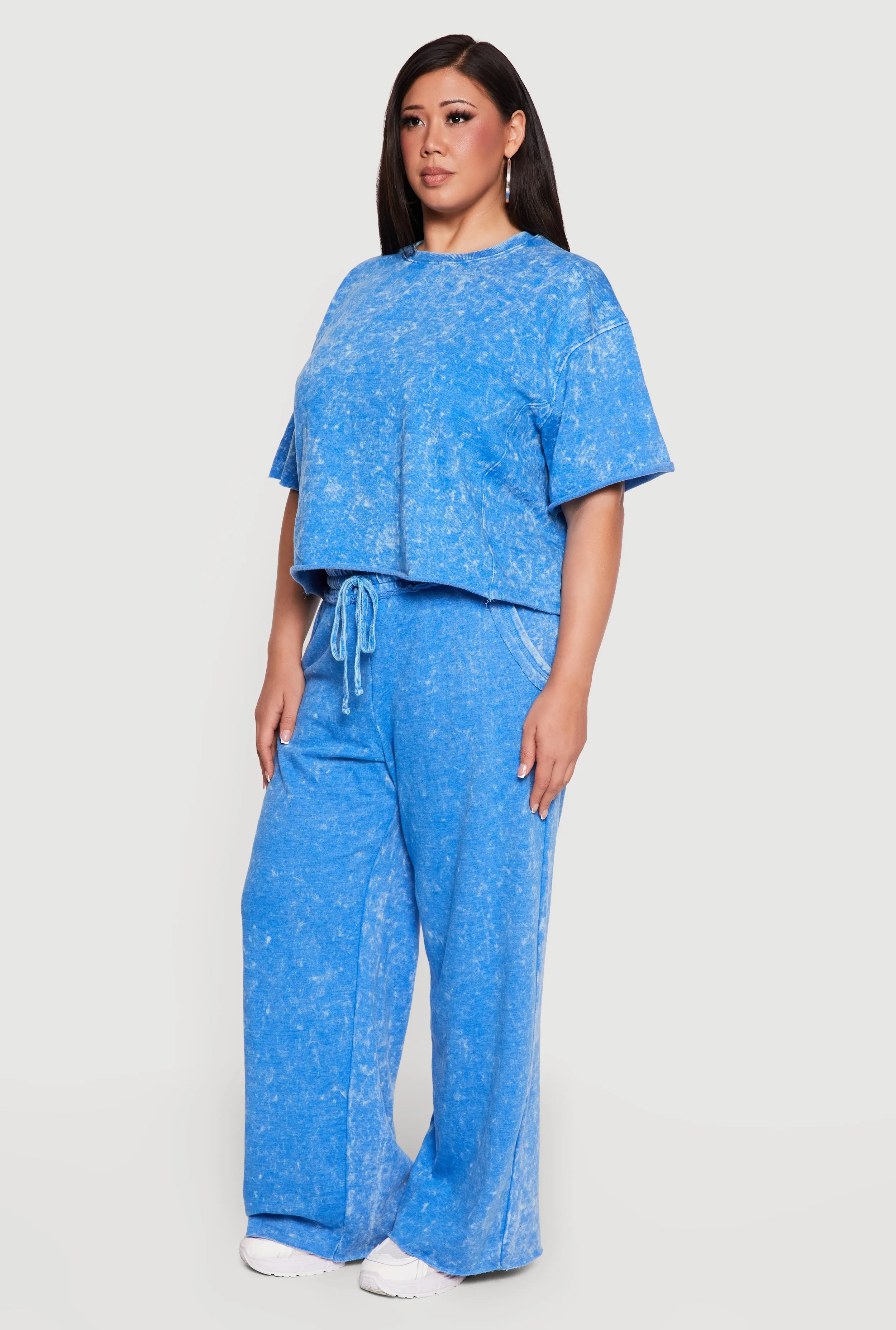 Plus Size Raw Hem High Waisted Wide Leg Sweatpants sold by Rainbow product image thumbnail 2
