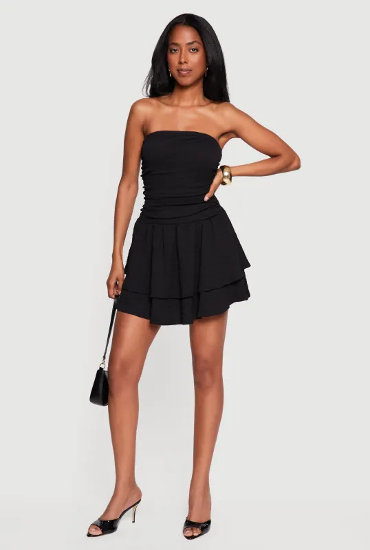 Textured Knit Side Ruched Ruffle Tiered Skater Dress made by Rainbow