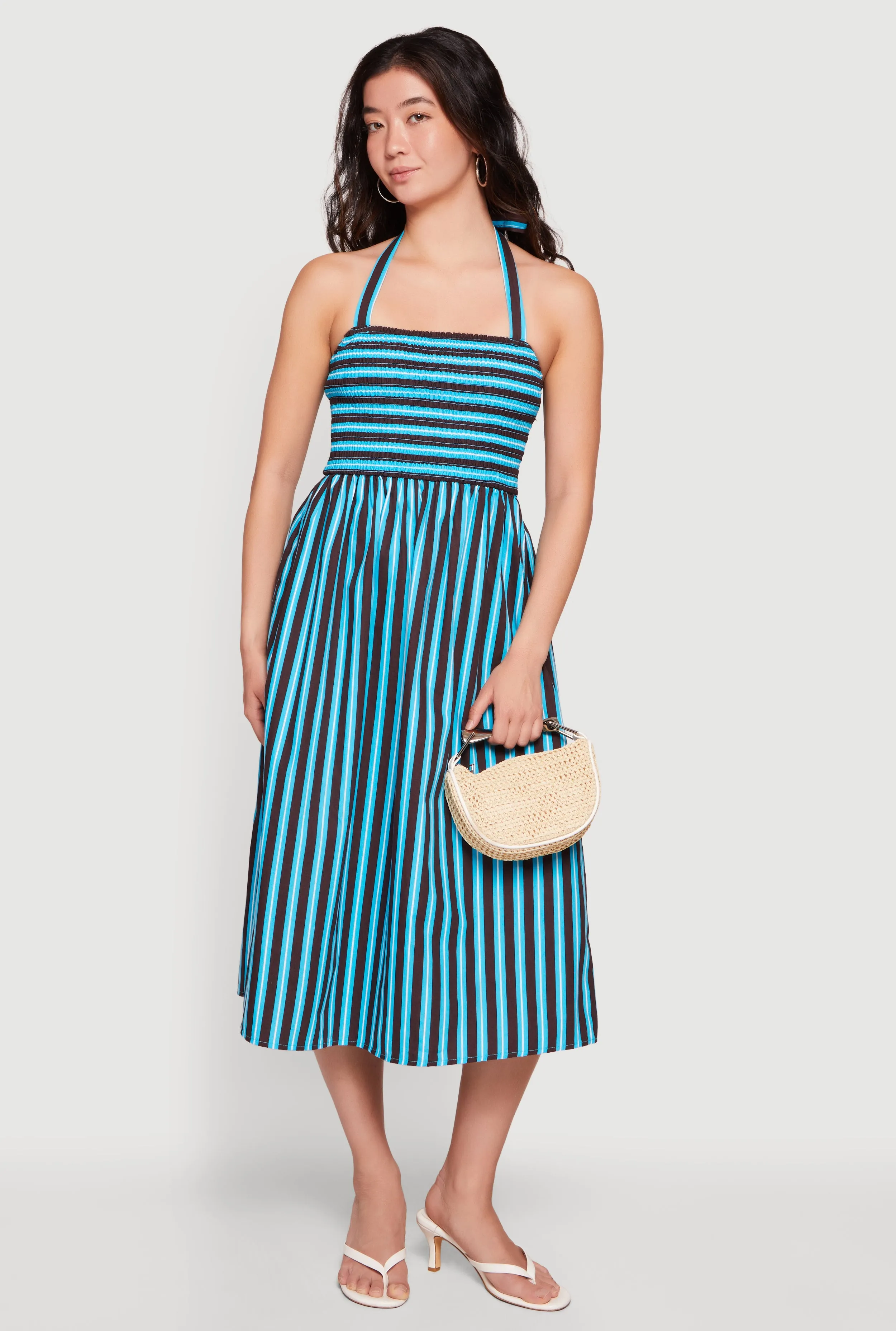 Striped Smocked Halter Midi Dress sold by Rainbow product image thumbnail 3