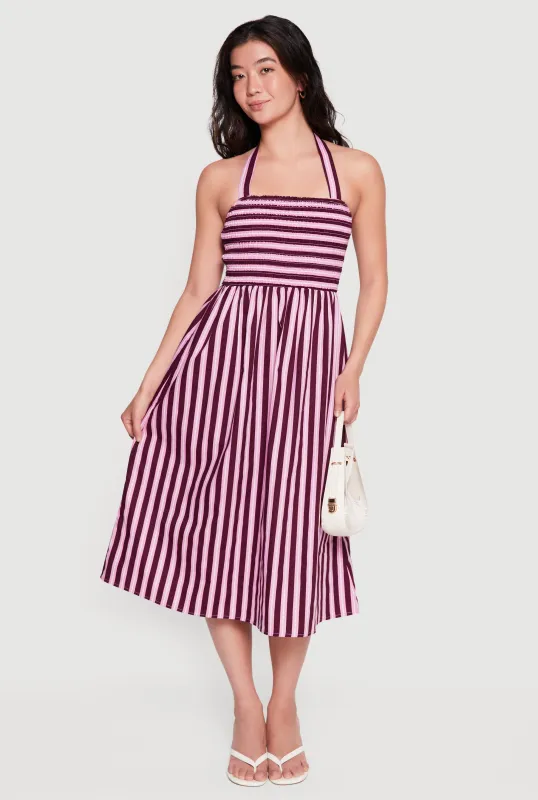 Striped Smocked Halter Midi Dress made by Rainbow