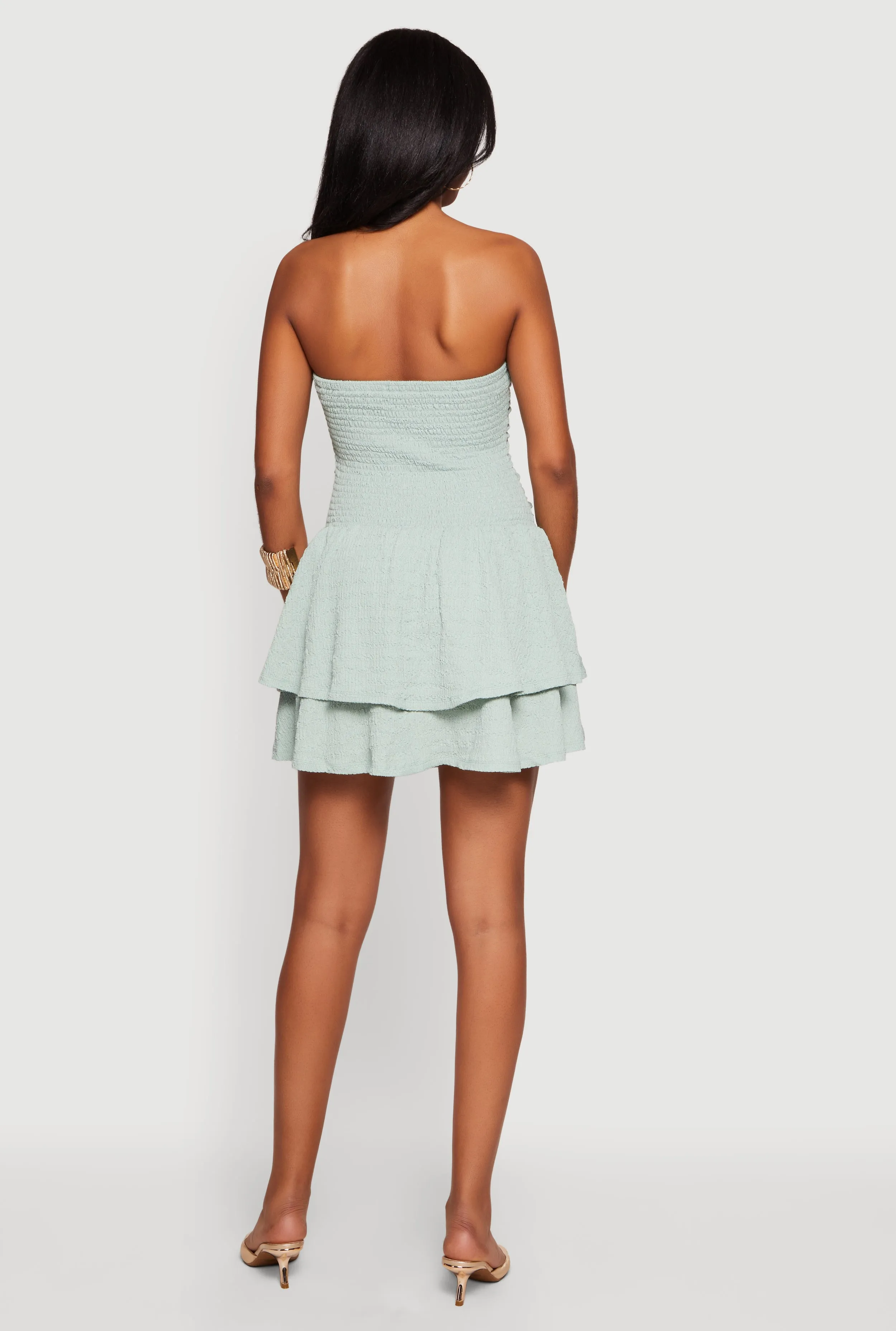 Textured Knit Side Ruched Ruffle Tiered Skater Dress sold by Rainbow product image thumbnail 3