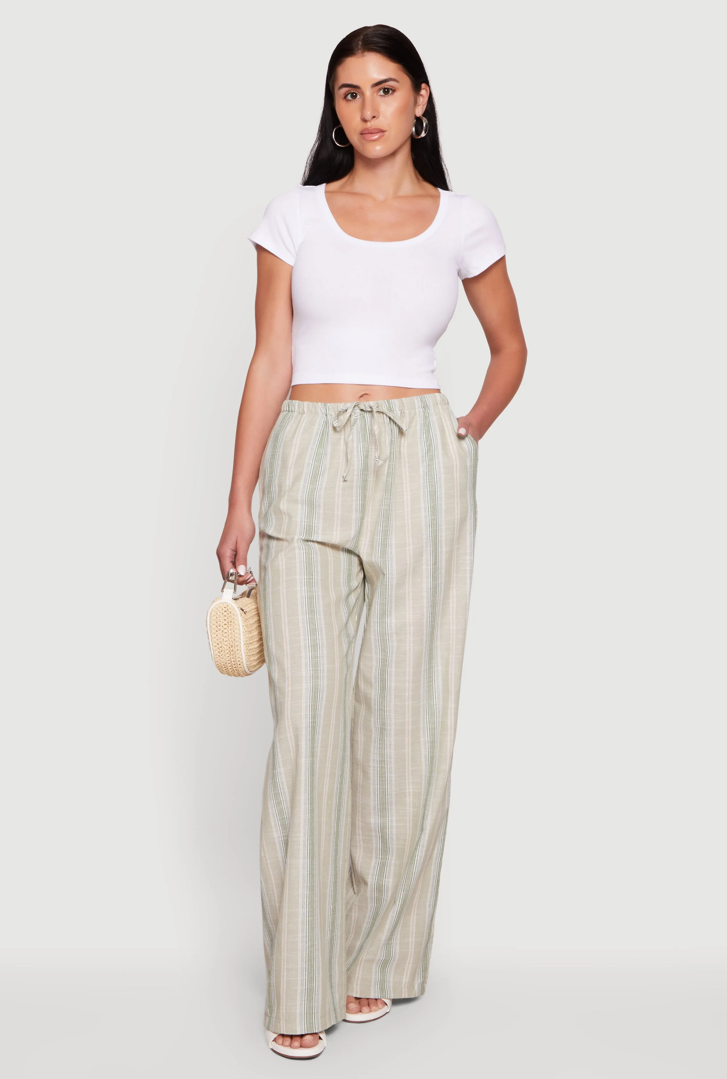 Striped Drawstring Waist Wide Leg Pants sold by Rainbow