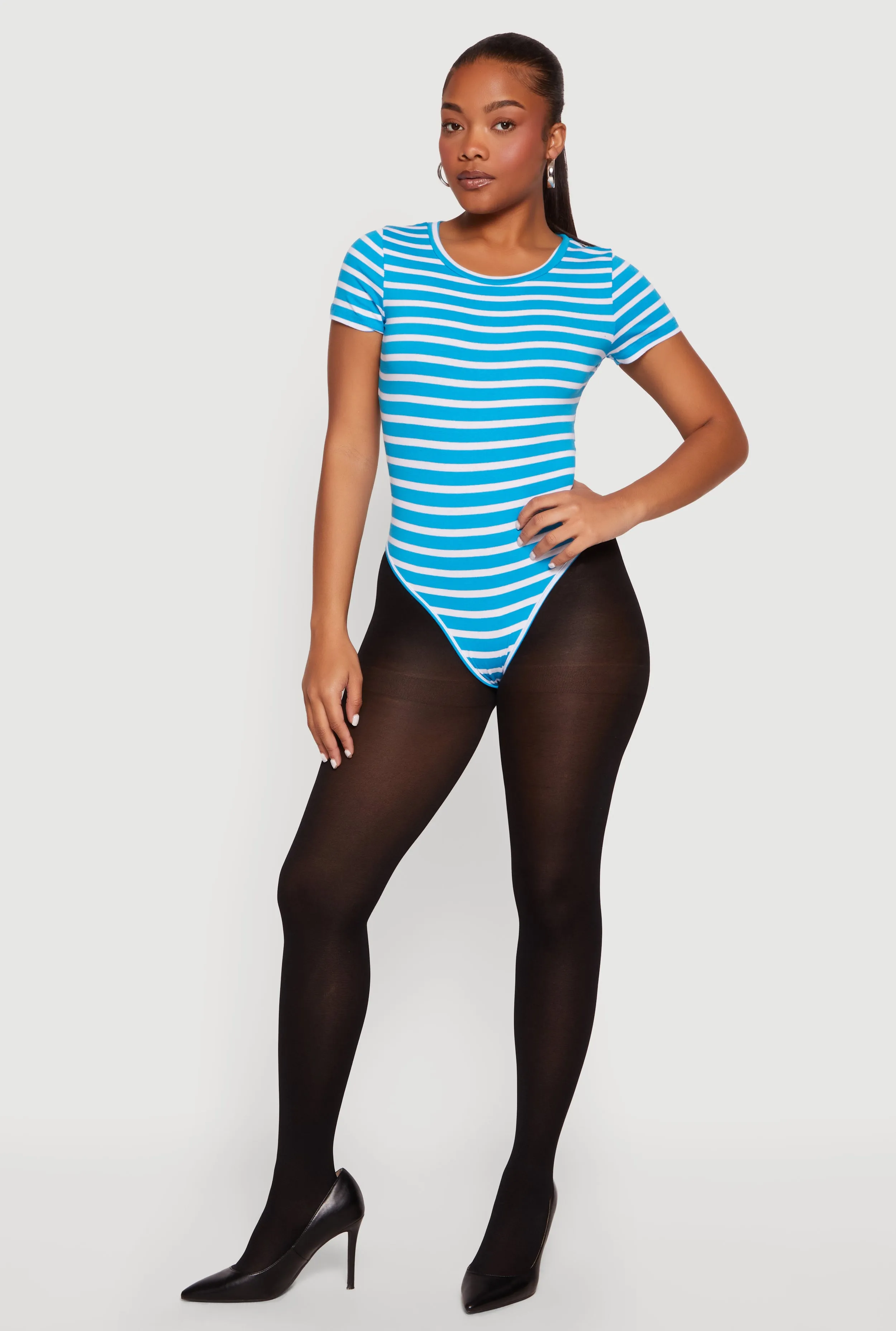 Striped Short Sleeve Crew Neck Bodysuit sold by Rainbow product image thumbnail 4