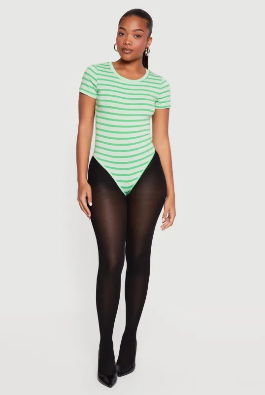 Striped Short Sleeve Crew Neck Bodysuit made by Daisy