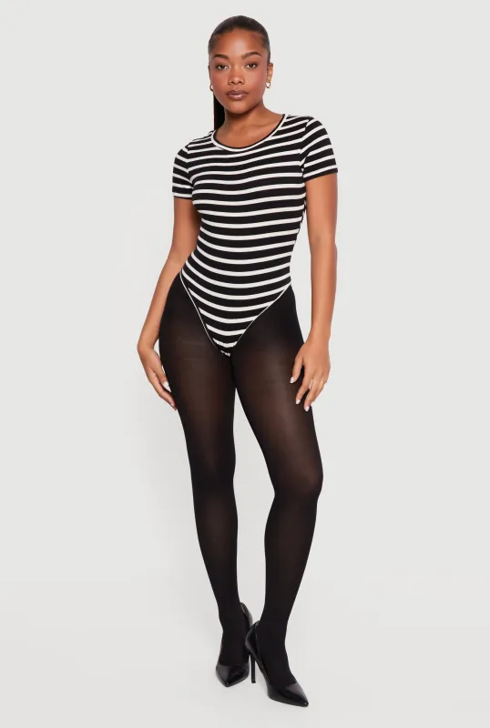 Striped Short Sleeve Crew Neck Bodysuit made by Daisy
