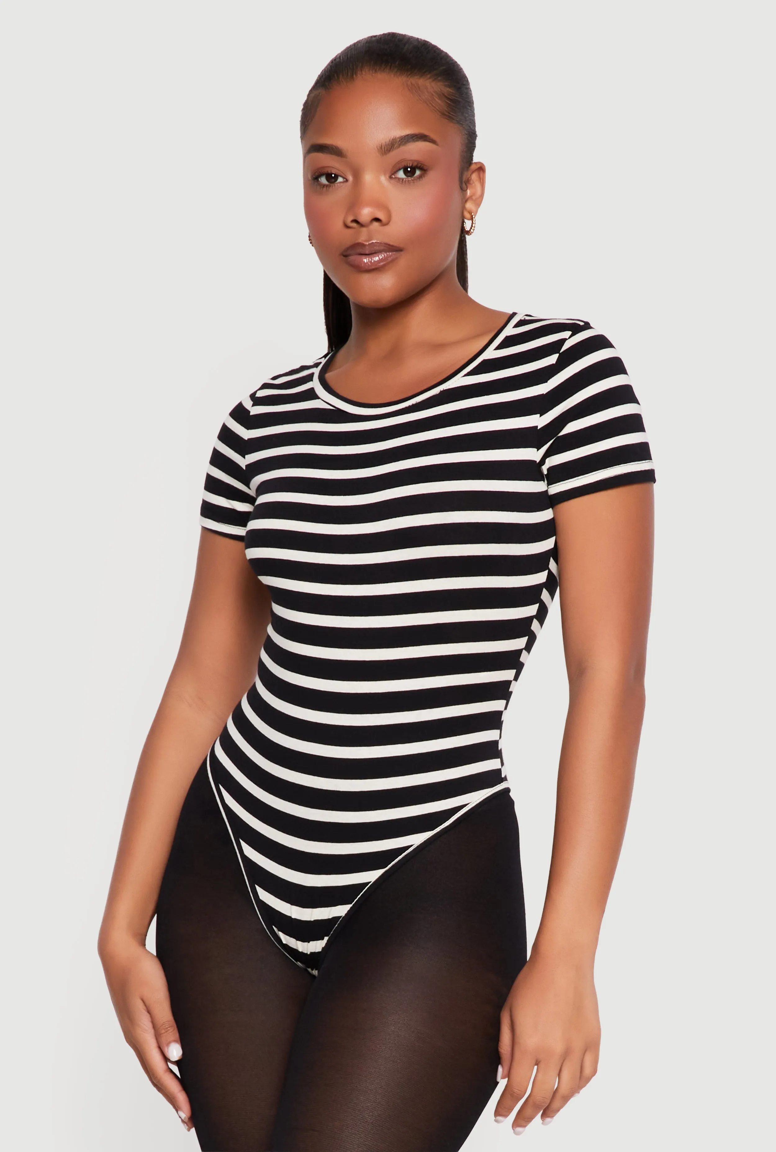 Striped Short Sleeve Crew Neck Bodysuit sold by Rainbow product image thumbnail 2