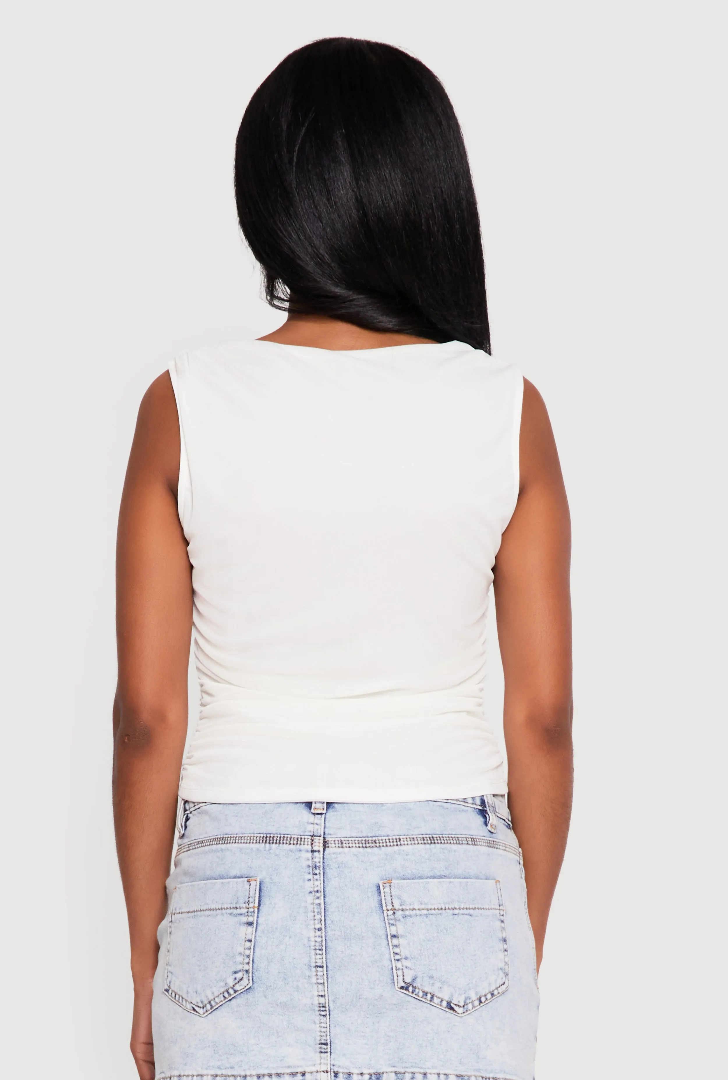 Floral Mesh Side Ruched Sleeveless Blouse sold by Rainbow product image thumbnail 5