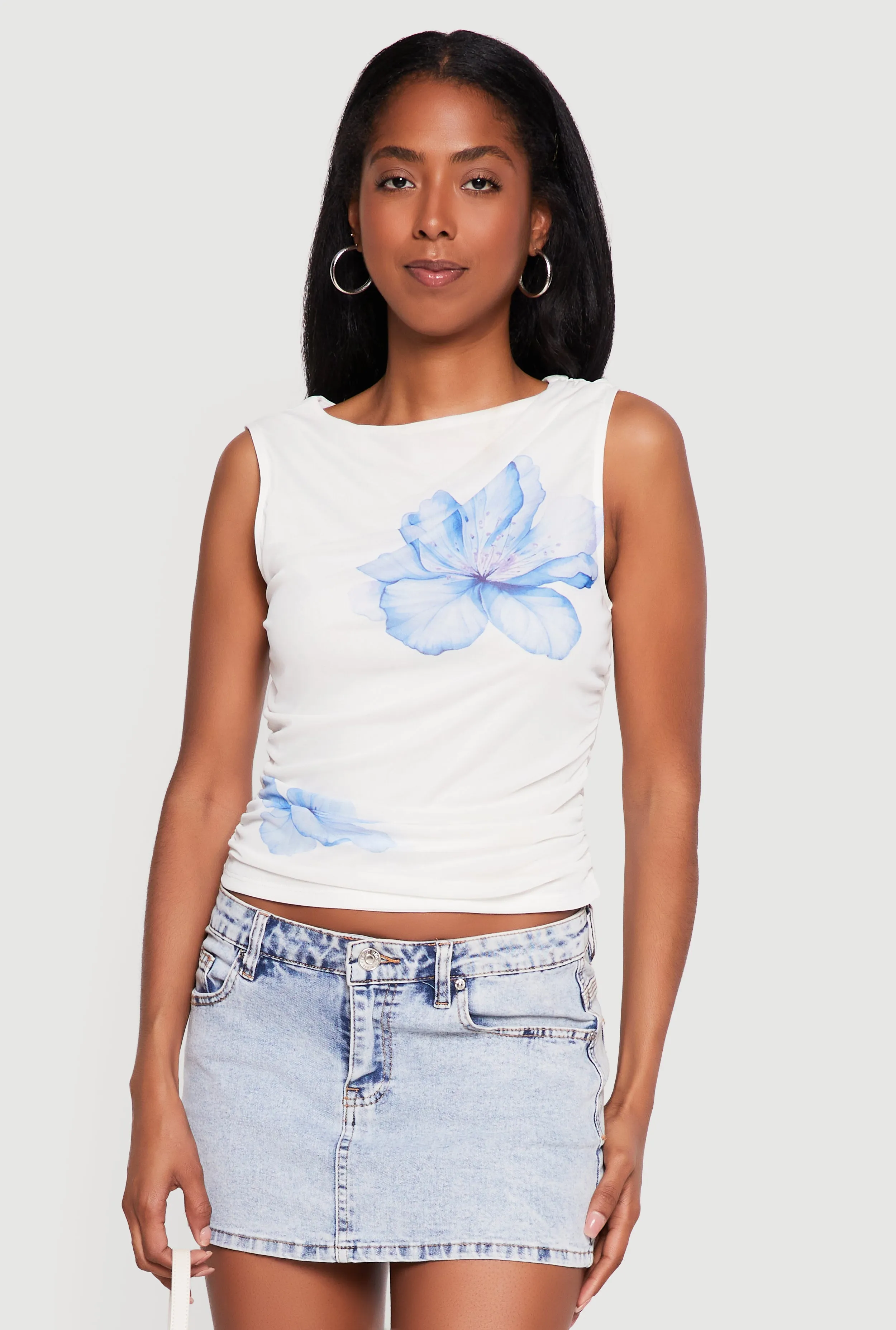 Floral Mesh Side Ruched Sleeveless Blouse sold by Rainbow product image thumbnail 2