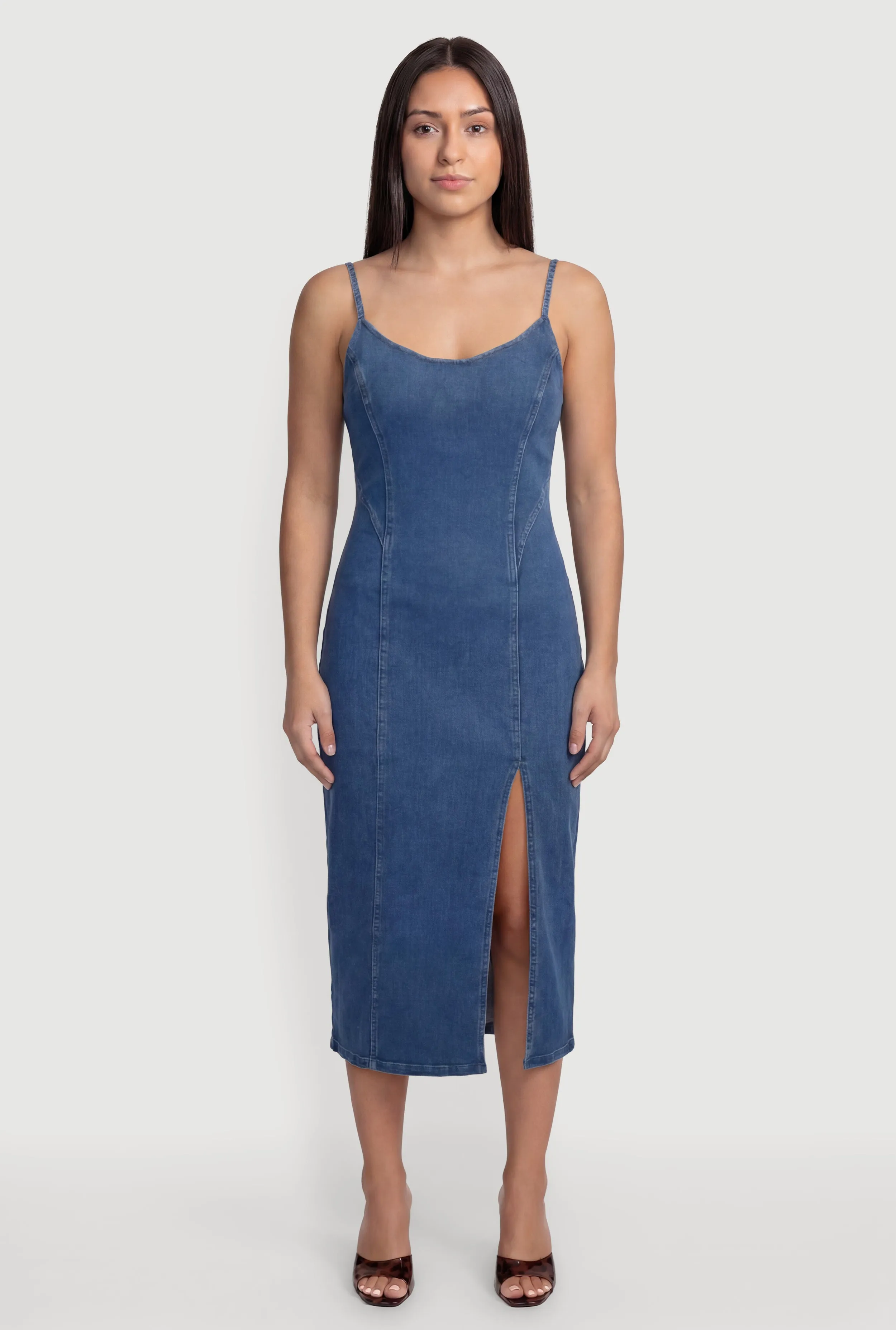 Sleeveless Zip Back Denim Dress with Side Slit sold by Rainbow product image thumbnail 3