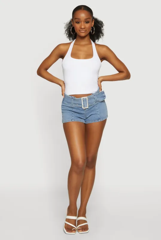 Almost Famous Belted Front Low Rise Denim Shorts made by Almost Famous