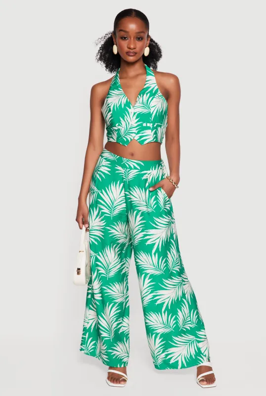 Leaf Print Wide Leg Casual Pants made by Rainbow